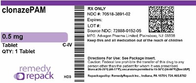 MM3 - clonazePAM 0.5mg 70518 3891 02